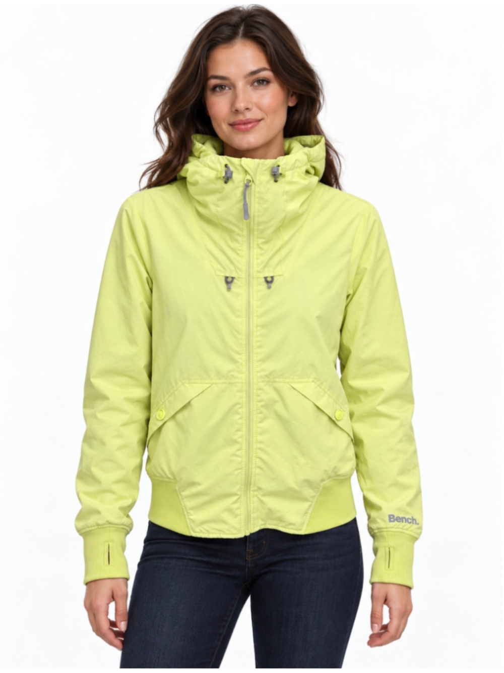 Bench Women’s XS Lime Green Hooded Jacket Thumbhole Cuffs
